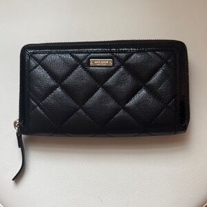 Kate Spade Black Quilted Leather zip around Wallet